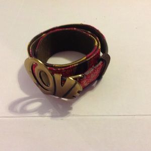 Lucky Brand Red Belt Patchwork LOVE Buckle Madras